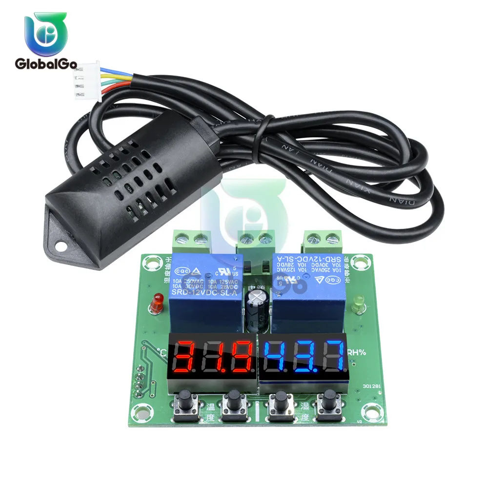 Green board DC 12 V цифровой дисплей двойной выход Термостат светодиодный регулятор влажности воздуха модуль реле термометр гигрометр - Цвет: Green board