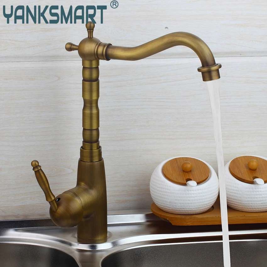 

YNAKSMART Elegant Single Handle Antique brass Finish Kitchen Sink Swivel Faucet Mixer Tap Vanity Brass Faucet Mixer Tap Faucets