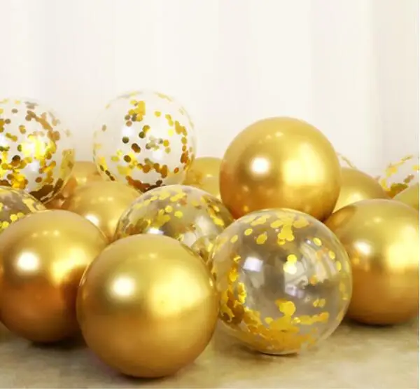 gold clear Confetti 15 шт., 12 дюймов, 10 дюймов, золотые, серебряные, розовые металлические латексные шарики для свадебного украшения, матовые гелиевые шарики, украшение для дня рождения, для взрослых - Цвет: gold clear Confetti