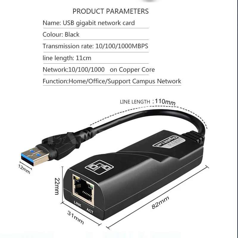 usb ethernet Basix USB Ethernet адаптер USB 3,0 сетевая карта для RJ45 Lan для Windows 10 Xiaomi Mi коробка 3 переключатель Ethernet USB - Цвет: usb ethernet