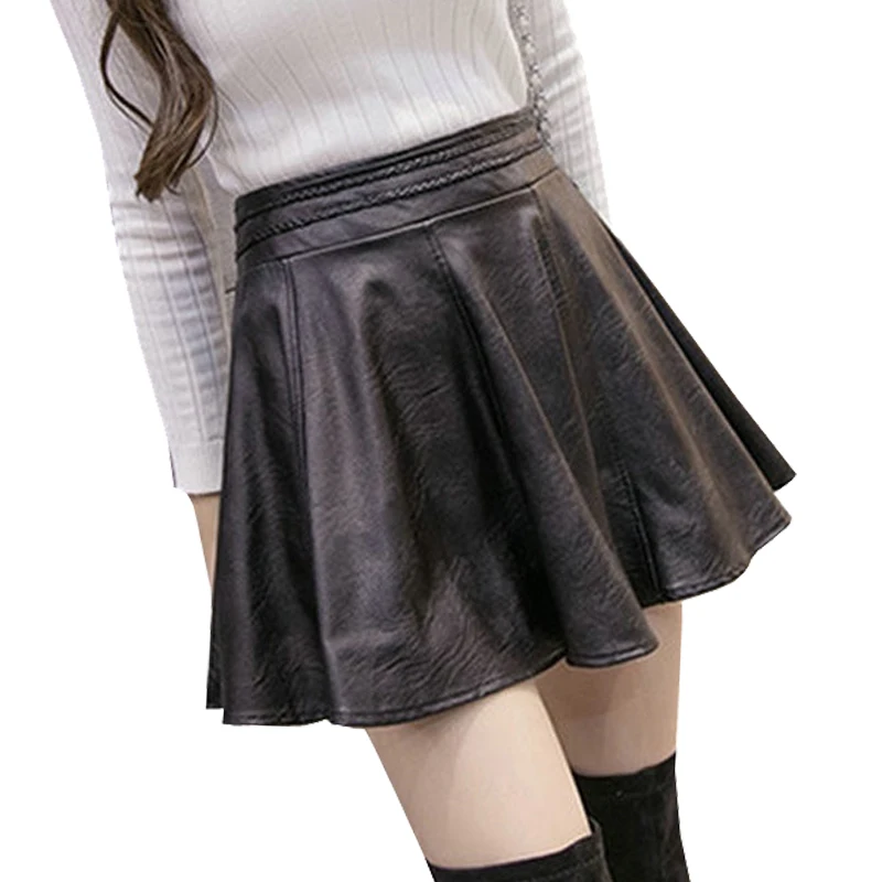 Женская юбка из экокожи с высокой талией осень 2018|skirt autumn|short skirt womenleather short |
