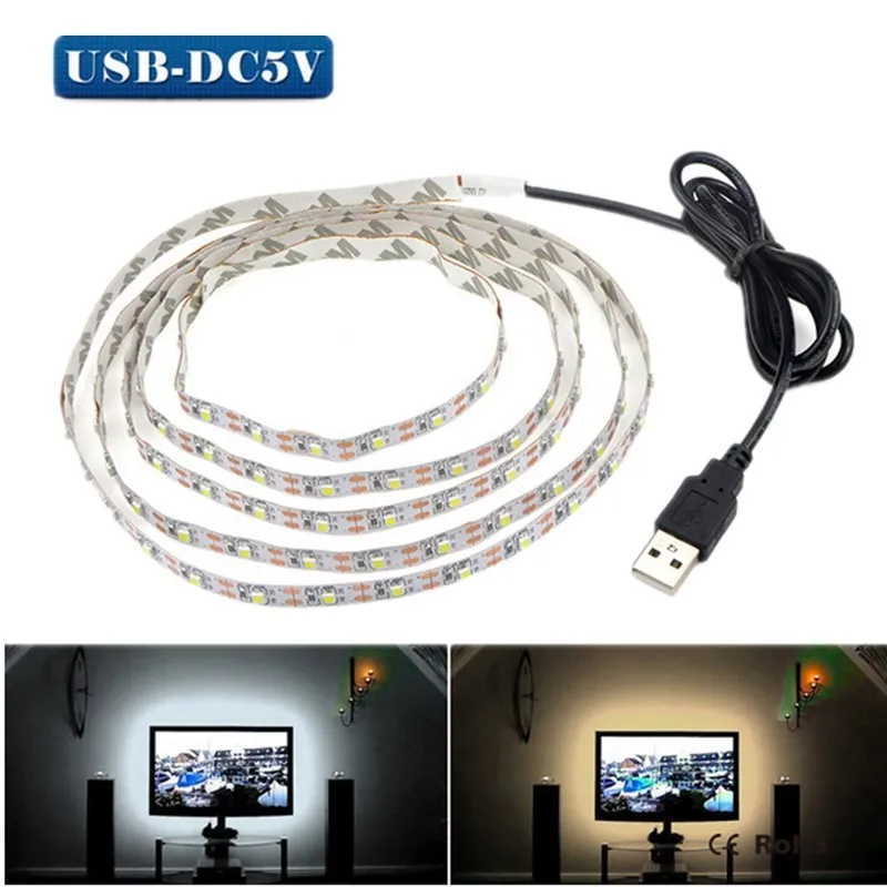 DC 5 в USB Светодиодная лента светильник 2835SMD 50 см 1 м 2 м 3 м 4 м 5 м гибкая лента лампа Декор Рождественский праздничный светильник для телевизора фоновый светильник ing