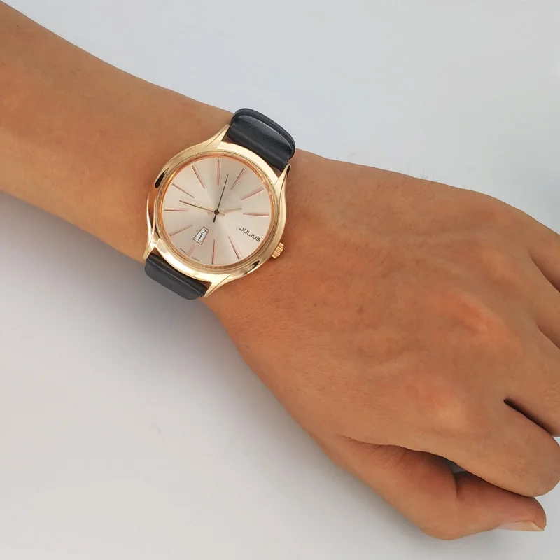 Часы наручные Julius мужские с кожаным ремешком модные большие в ретро стиле