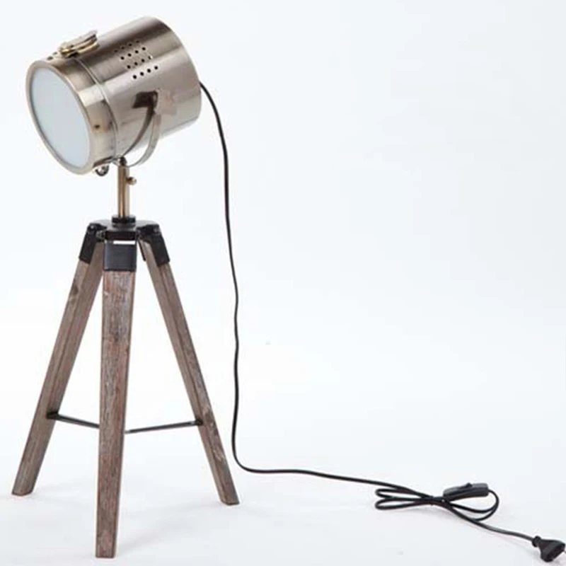 Horsten Европейская винтажная деревянная настольная лампа на треноге прожекторы