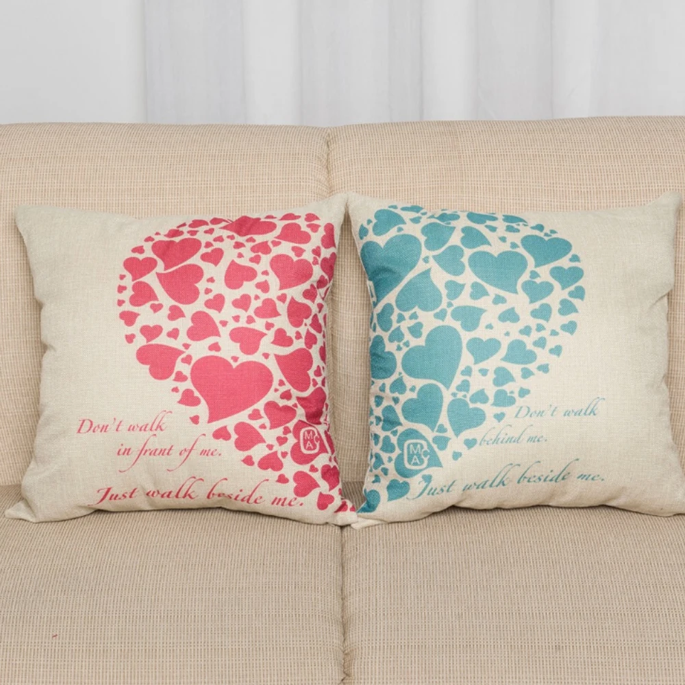 

Couple LOVE heart pattern linen hug pillowcase 45x45cm office Home Decorative Cushion Cover pillowcase 340-0030