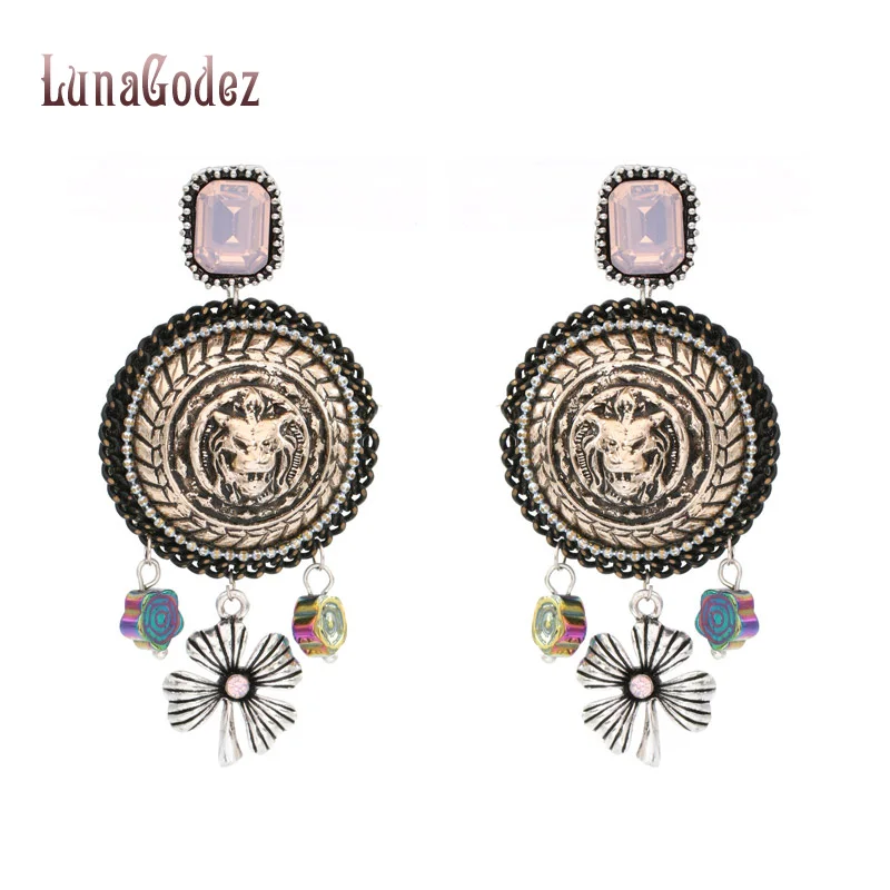 Новый Винтаж Панк Круг цепи Эмаль Камея Лев площадь Смола камень длинные большие