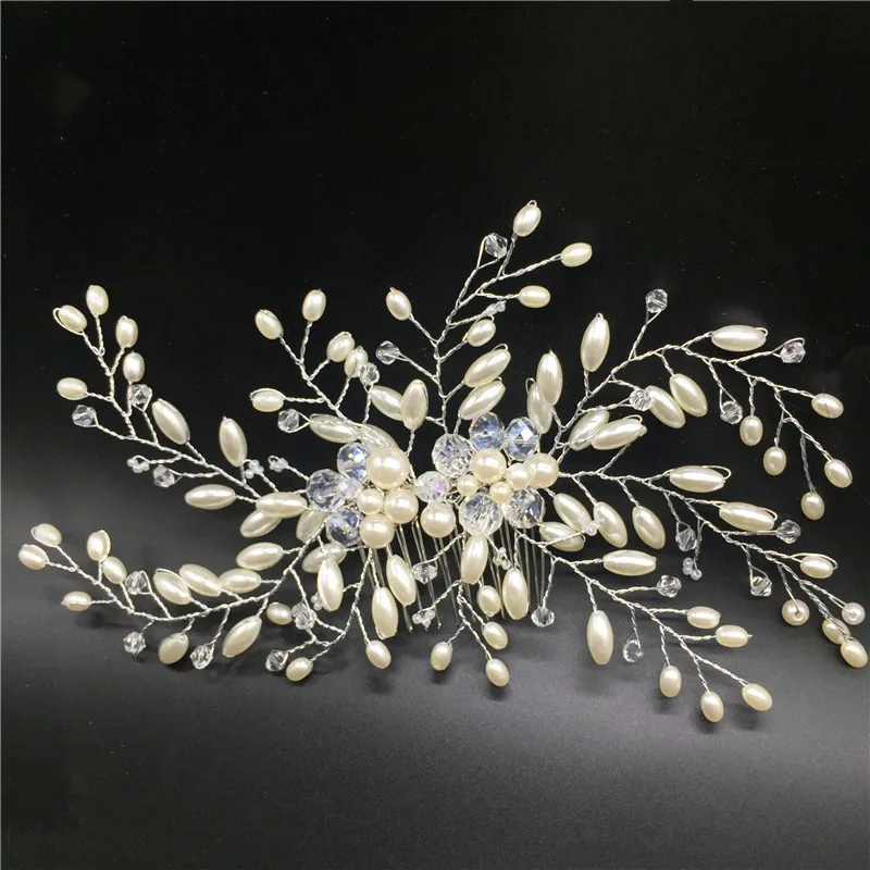 Luxury Handmade Bridal Wedding Hair Comb Accessories Charms Simulated Pearl Jewelry Crystals Beads Combs MY593 | Украшения и