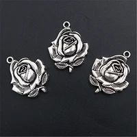 4pcs silver plated 3d true love rose charm retro romantic necklace bracelet diy metal jewelry alloy pendants 3527mm a1442