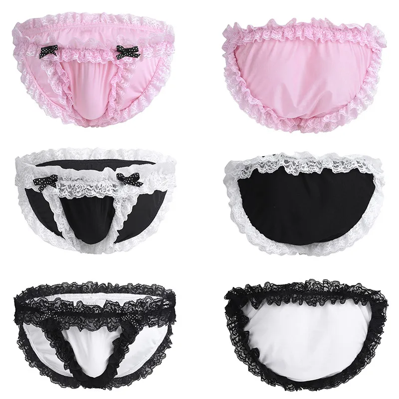 Inlzdz Мужское нижнее белье Sissy Maid цветочные кружева мягкое бикини g string Gays трусы