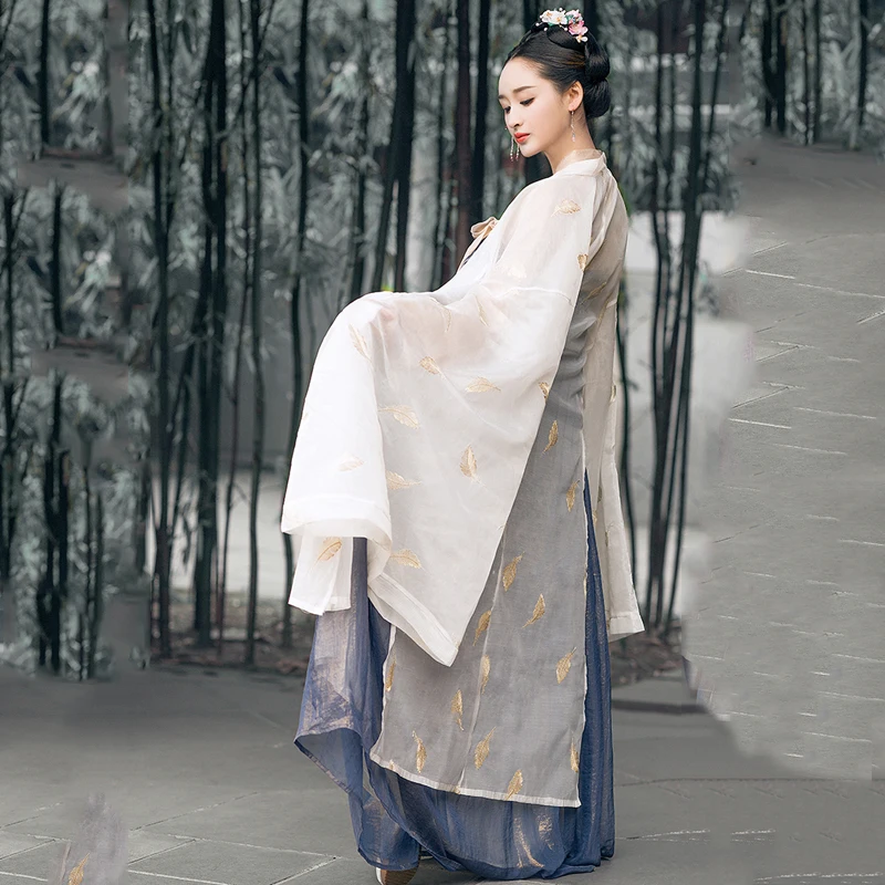 Hanfu женское сказочное платье 3 шт. костюм белое пальто традиционный старинный китайский женский костюм народный карнавальный наряд Hanfu bl197