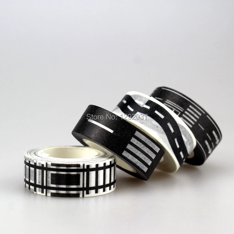 Черная и белая декоративная лента 15 мм * 10 м в рулоне 4 шт./лот|washi tape|decorative scotch