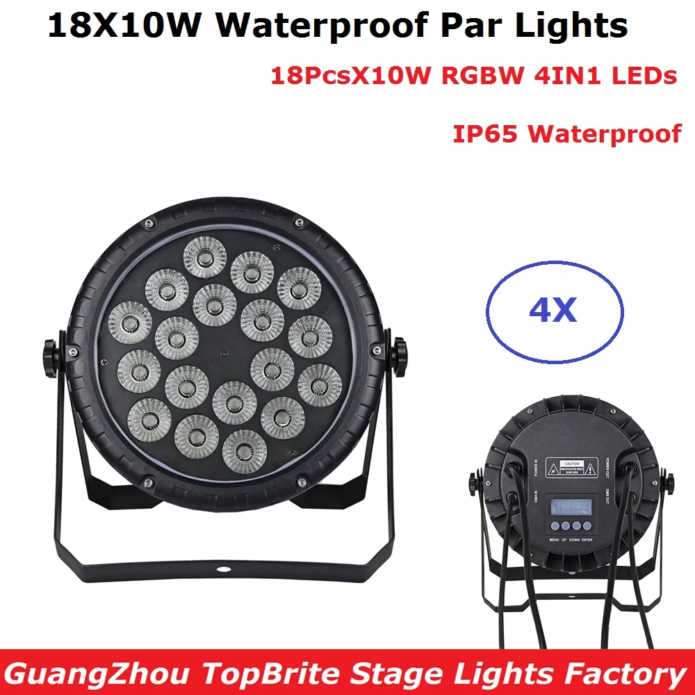 

4Pcs/Lot Free Shipping 18X10W RGBW Quad Color LED Flat Par Lights DMX Outdoor Par Lights DJ Party Wash Light Stage Uplighting