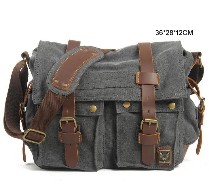 Для мужчин женщин ретро Винтаж Холст Кожа Школа Портфели военный Путешествия