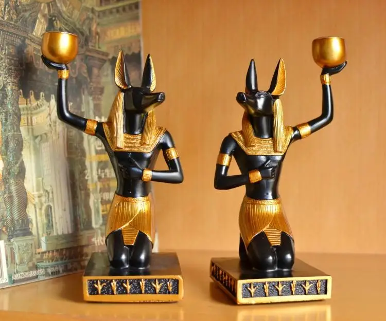 Египетский стиль Декор собака Бог Anubis статуэтки Настольный подсвечник свадебный домашний орнамент Египетский декоративный подсвечник