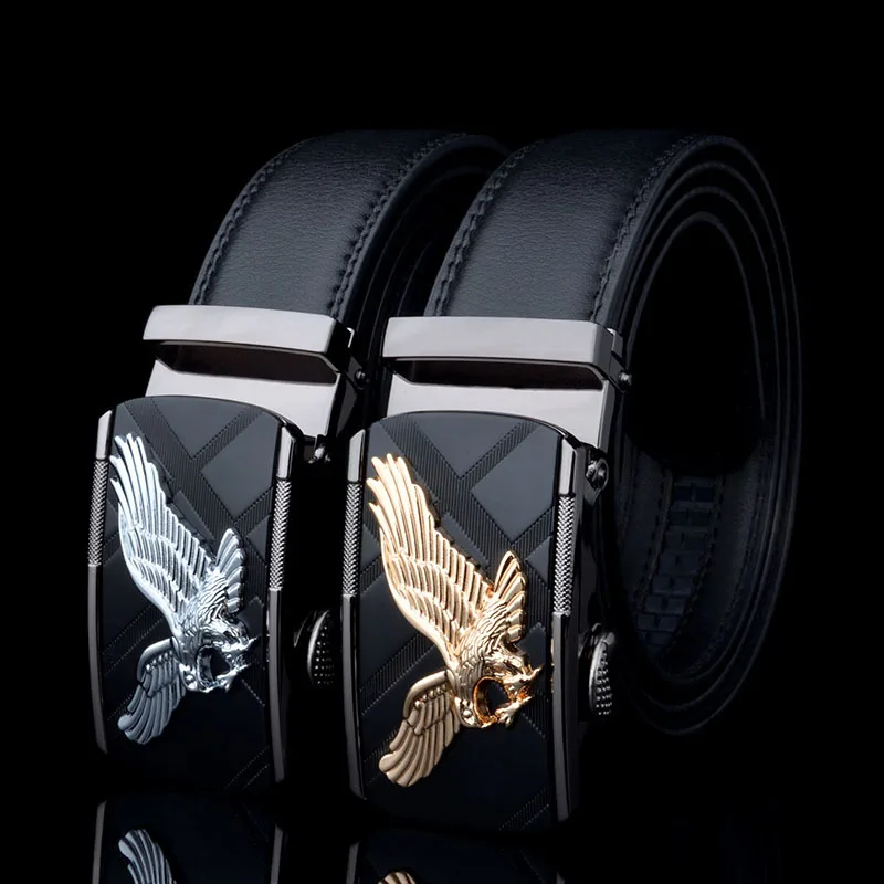 

KAWEIDA Designer Belts for Men 2018 Eagle Metal Automatic Buckle Cowskin Split Leather Waist Belt for Men Black Brown Kemer