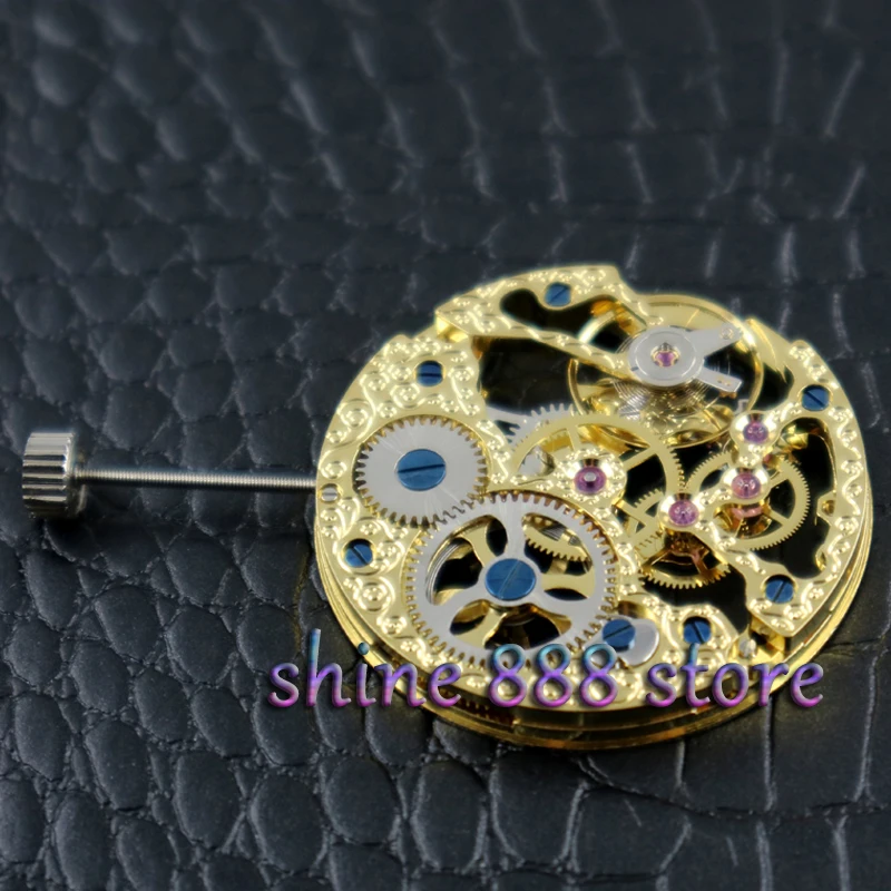 

17 Jewels mechanical Gold Full Skeleton Hand Winding movement fit parnis watch