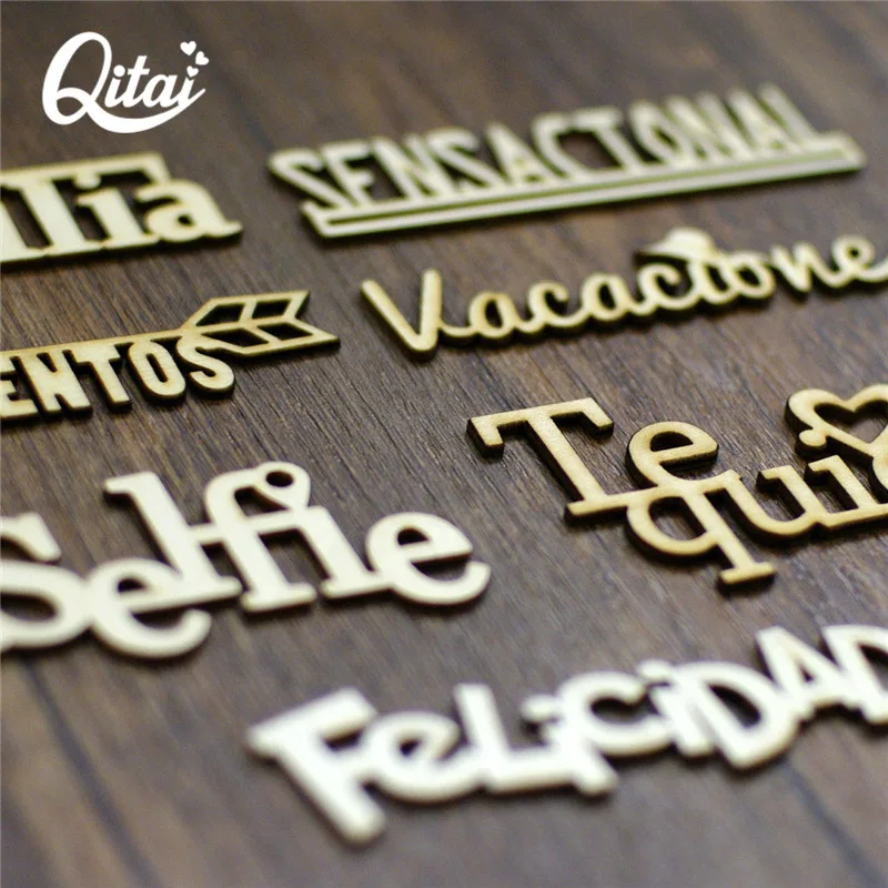 Spanish Words QITAI 21PCS/SET 7 Model Each Letter 3 Pieces DIY Scrapbooking Handicraft Gift Wood Decoration Wooden By Hand WF266 | Дом и сад