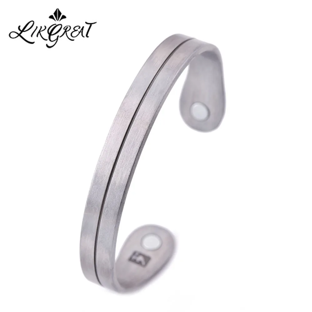 

LIKGREAT Simple Bangle Magnetic Therapy Cuff Bracelet Health Care Jewelry Silver Color Copper for Women Men Bijoux Couple Gifts