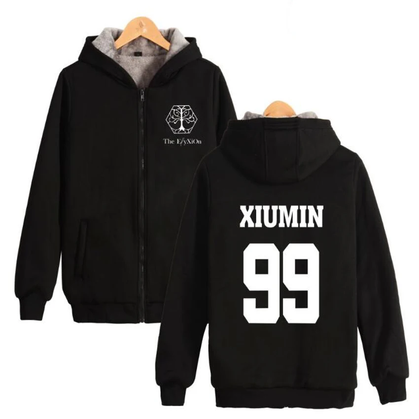 

Korean KPOP EXO The Elyxion Album Women Hoodies Sweatshirts Winter Thicken Warm Hooded Zip-up Zipper Jacket Coat Men Streetwear