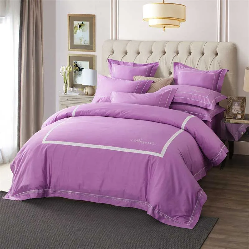 Европейские однотонные хлопковые комплекты постельного белья с вышивкой для