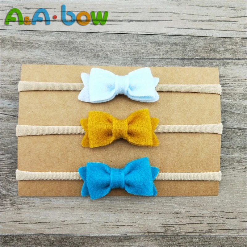 3pcs/lot Cute bow headbands Kids felt with soft nylon hairband accessories Non-Woven Felt Fabric bows headwear | Детская одежда и