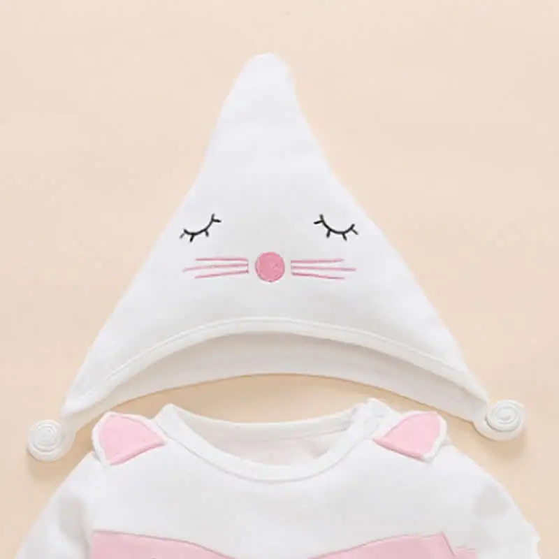 

Fashion 3pcs Newborn Baby Clothes Embroidered Cartoon Fox Print Kids Infant Baby Girl Romper with Hat Bib Newborn Harness Girls