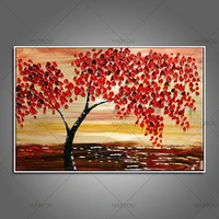 100 handpainted palette knife art wall decor picture abstract wall oil painting landscape red tree of life canvas artwoks
