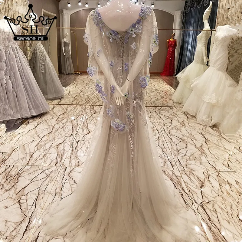 2019 Роскошные вышивка кристаллами Русалка Длинные вечерние платья серый нижней