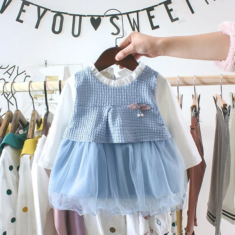 

Girl Dress 0-2T Newborn Toddler Mesh kids Dress For Girls Clothes Casual Sweet Clothes Autumn Long Sleeve Baby Girls Dress