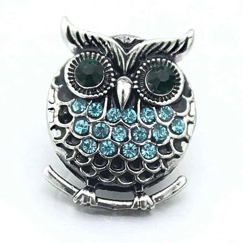 

Wholesale metal Rhinestone Snap Buttons W092 owl Alloy Diy Jewelry fit 18mm Snap button Necklaces/Bracelets for women