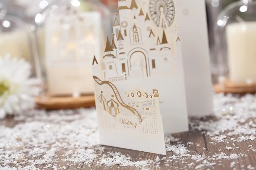 3D Любовь Замок Свадебные Пригласительные открытки индивидуальные роскошные