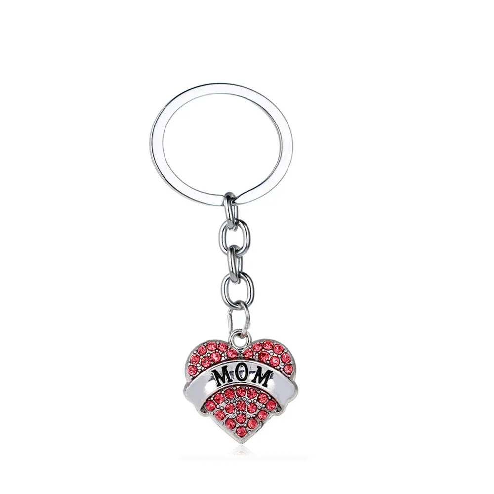 Mom Keyring Прекрасный розовый Хрустальное сердечко любовь ожерелье с подвеской Семья лучшие друзья подарок для мамы дочки сестра Для женщин Цепочки и ожерелья цепь - Окраска металла: Mom Keyring