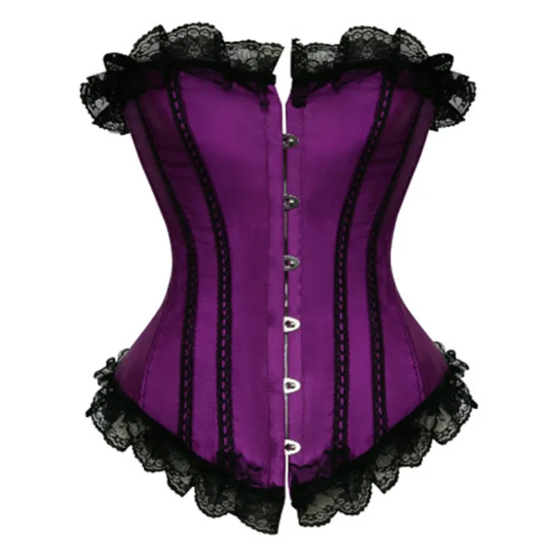 

Sexy Lace Up Boned Overbust Corset Lace Trim Showgirl Stripe Corset Dress Women Body Shaper Bustier Plus Size