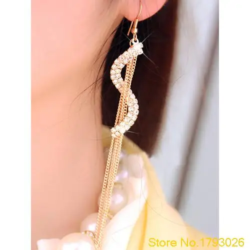 Женские модные длинные кисточки Стразы крючок Висячие S-образные Линейные серьги