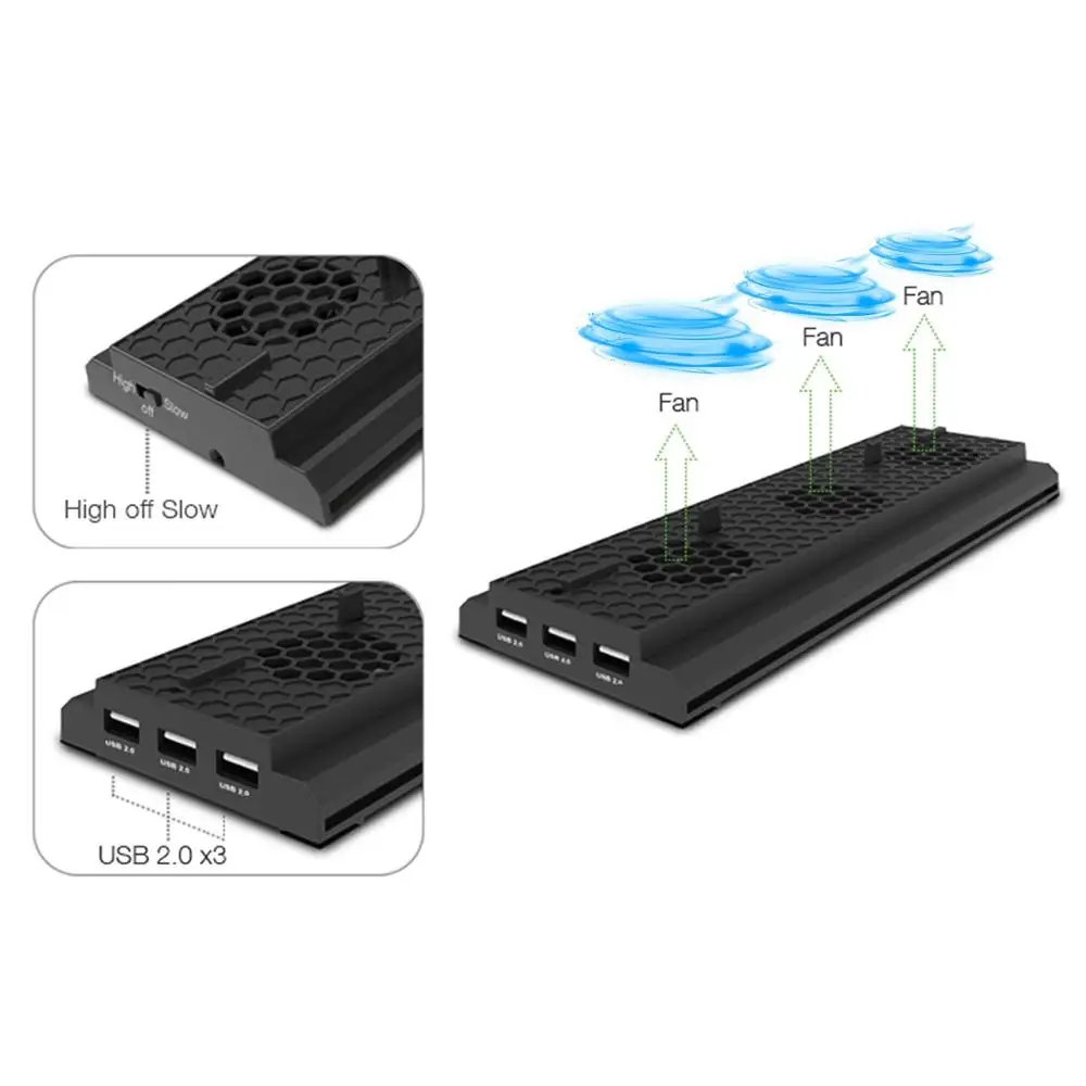 Новая вертикальная подставка для Xbox one X с 3 вентиляторами охлаждения и usb портами
