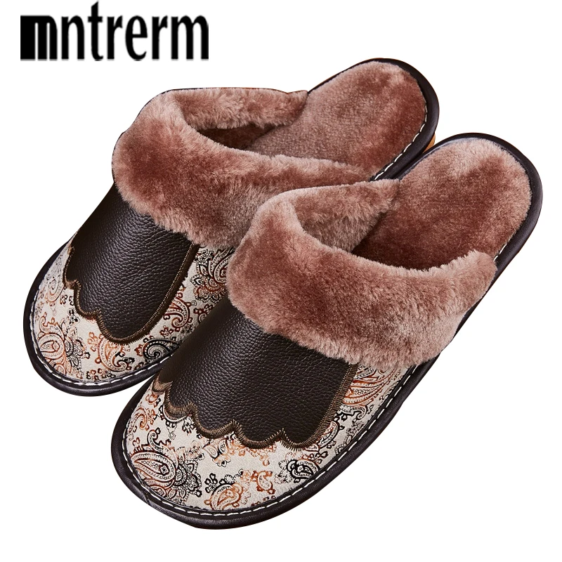 Тапочки мужские из натуральной кожи, теплые, зимние, размера плюс