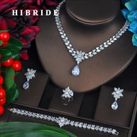 fashion new rhodium color fashion top quality wedding jewelry sets aaa cz flower bridal earrings necklace sets s069