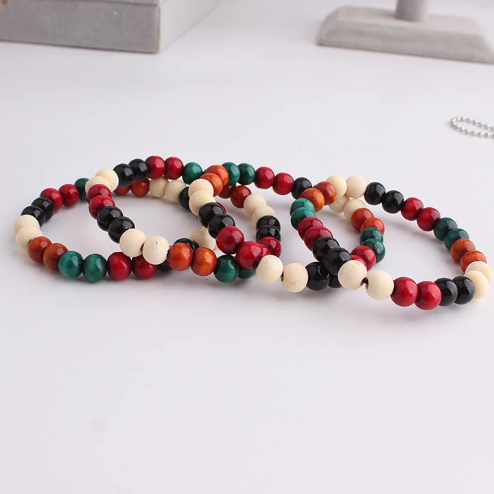 Красочные деревянные бусины одинарный круг эластичная ткань для женщин оптовая