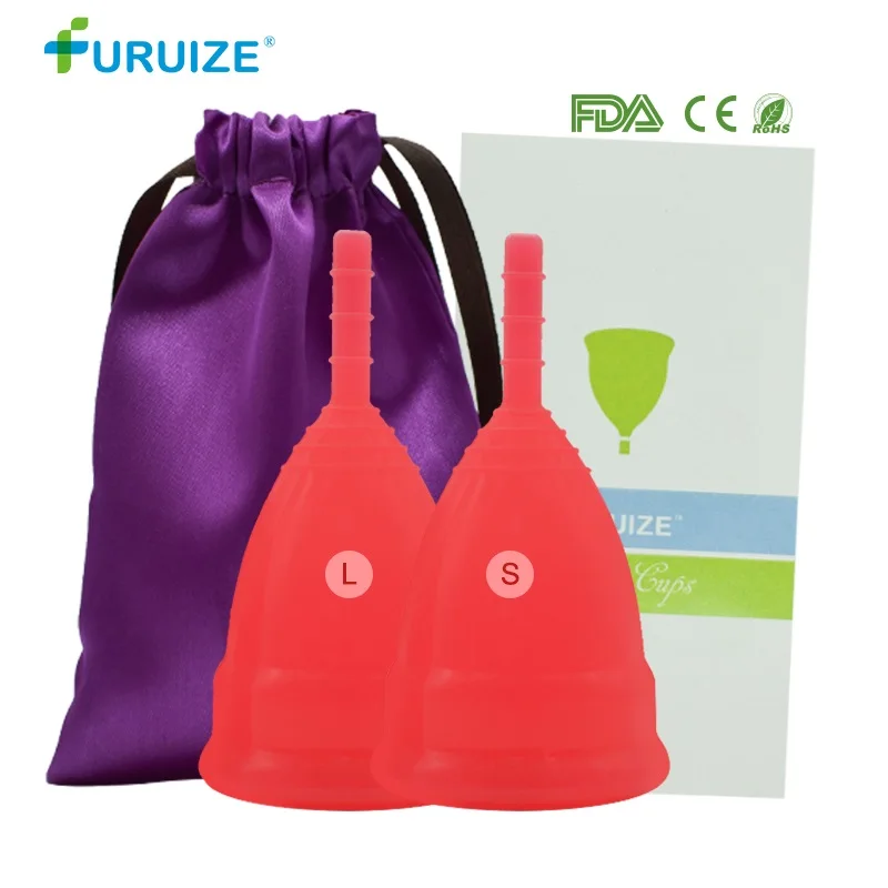 1L-1S-Red-Bag 2 шт.(S+ L) менструальная чаша медицинский Класс силиконовая Женская чашка Кубок менструальная чаша для женской гигиены для женщин чашки лучше, чем колодки менструальная чаша - Цвет: 1L-1S-Red-Bag