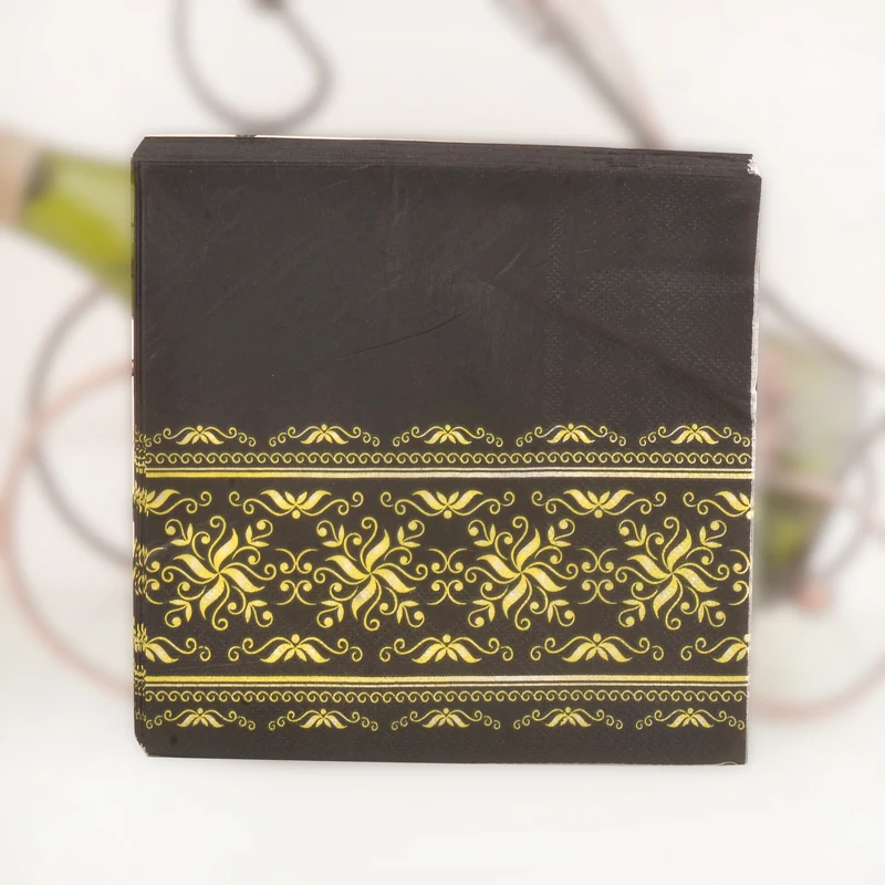 20 винтажных салфеток для стола бумажные салфетки Черный Принт золотой узор