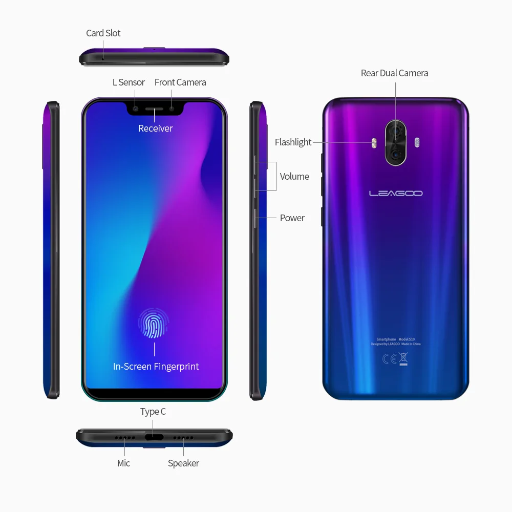 LEAGOO S10 смартфон с 5 дюймовым дисплеем ОЗУ 6 ГБ ПЗУ 128 полный экран 21 дюйма 20