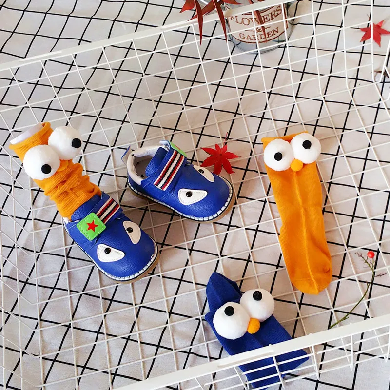 Детские носки хлопковые Мультяшные с объемными большими глазами Цветные Милые