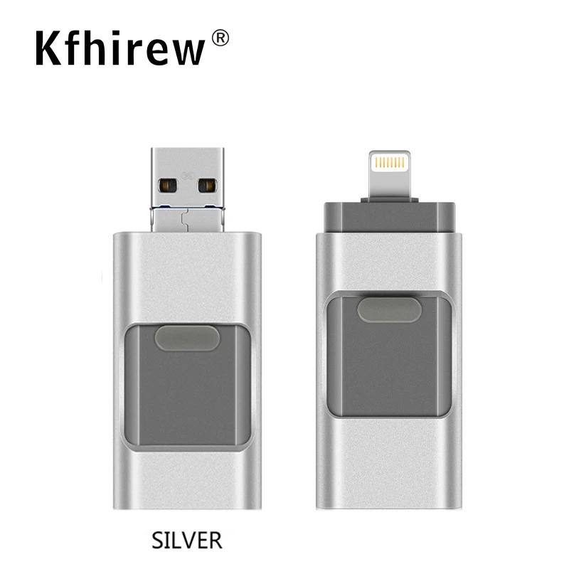 silver Горячая OTG USB флэш-накопитель для iPhone X/8/7/7 Plus/6 Plus/6s/5/SE/ipad USB флэш-диск USB флэш-накопитель 64 ГБ оперативной памяти, 32 Гб встроенной памяти, 128 Гб 2,0 - Цвет: silver