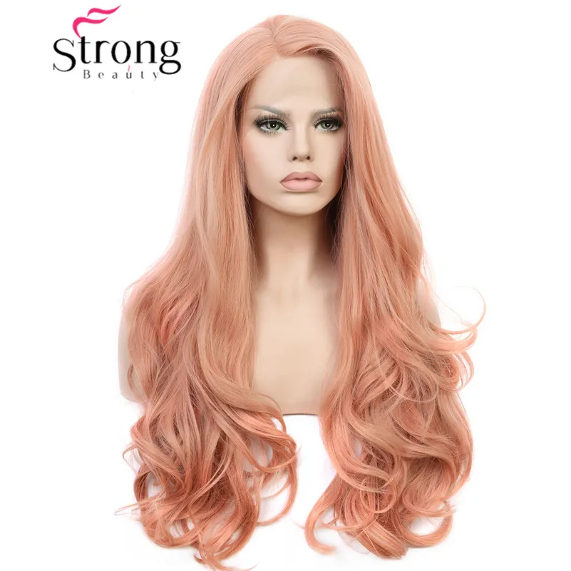 StrongBeauty парики на кружеве розовые парики для женщин синтетический розовый парик длинные волнистые 26 дюймов