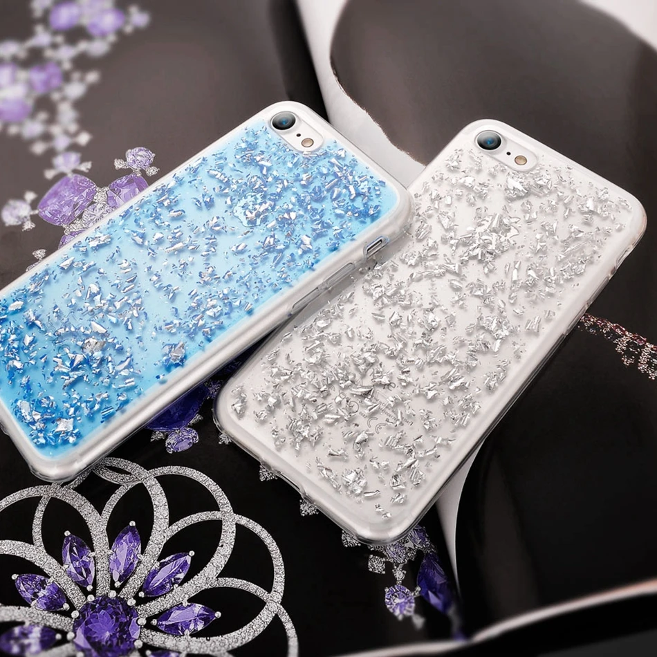 Мода Игристые Золото Фольга чехол для iPhone 7 Plus с сияющими блестками мягкая