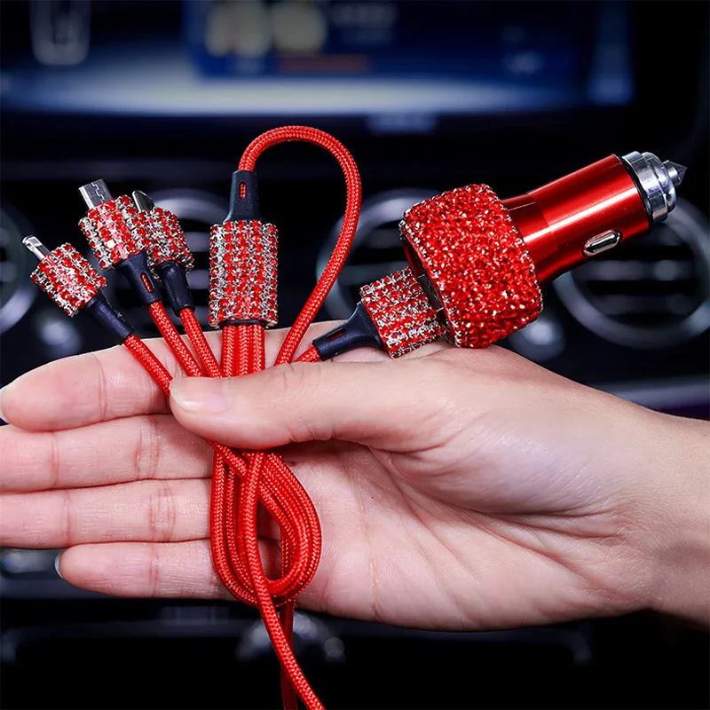 3 в 1 USB кабель для iPhone с украшением виде кристаллов автомобиль Быстрый зарядный передачи данных Android Micro Type C c