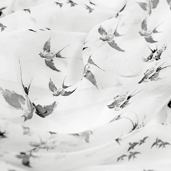 Шелковая шифоновая ткань для одежды дизайнерские Ласточки с принтом 8 мм|chiffon