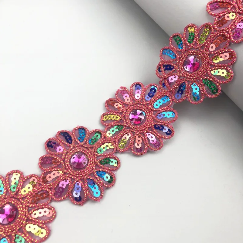 width 6cm National style vintage color sequin embroidery flower lace with glue DIY hanfu kimono doll cloth Handmade accessories | Дом и сад