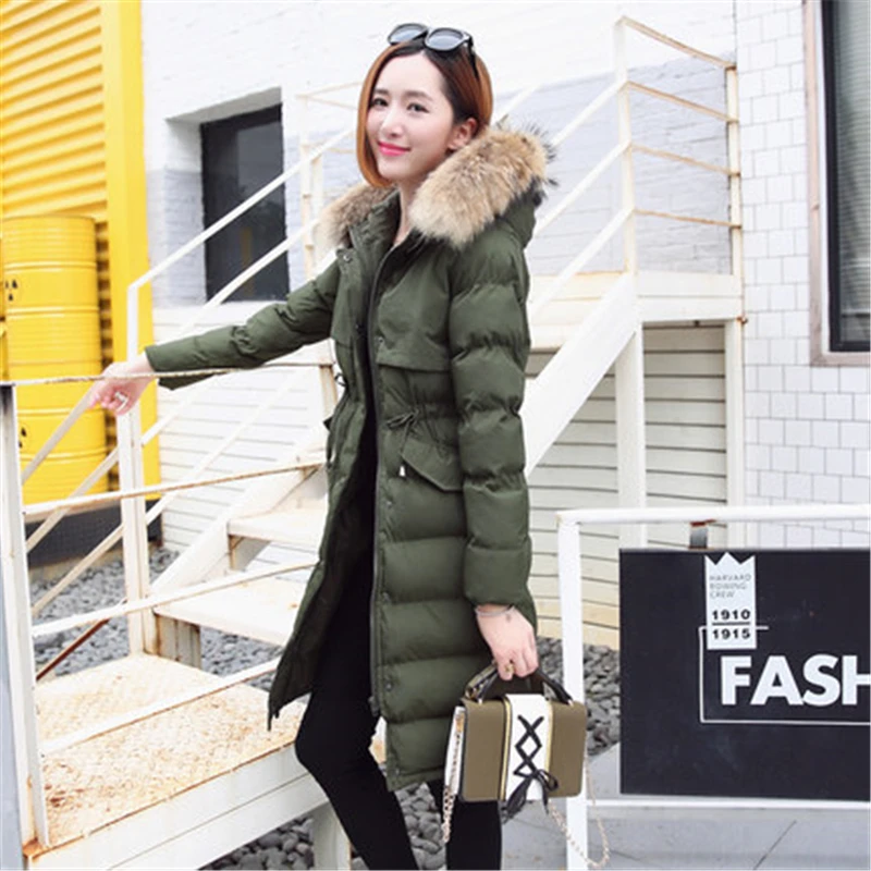 Женская зимняя хлопковая куртка 2018 облегающая утепленная длинная пуховая