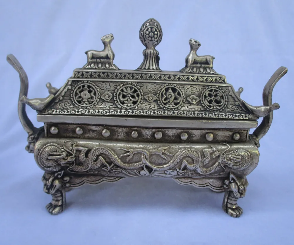 

collectible decorated old antique tibet silver carved dragon incense burner/metal censer Free Shipping 0002